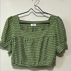 Aritzia Wilfred Cropped Gingham Square Neck Top